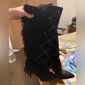 Vince Camuto stiletto knew high boots with fringe. 6.5 never worn, wrong size